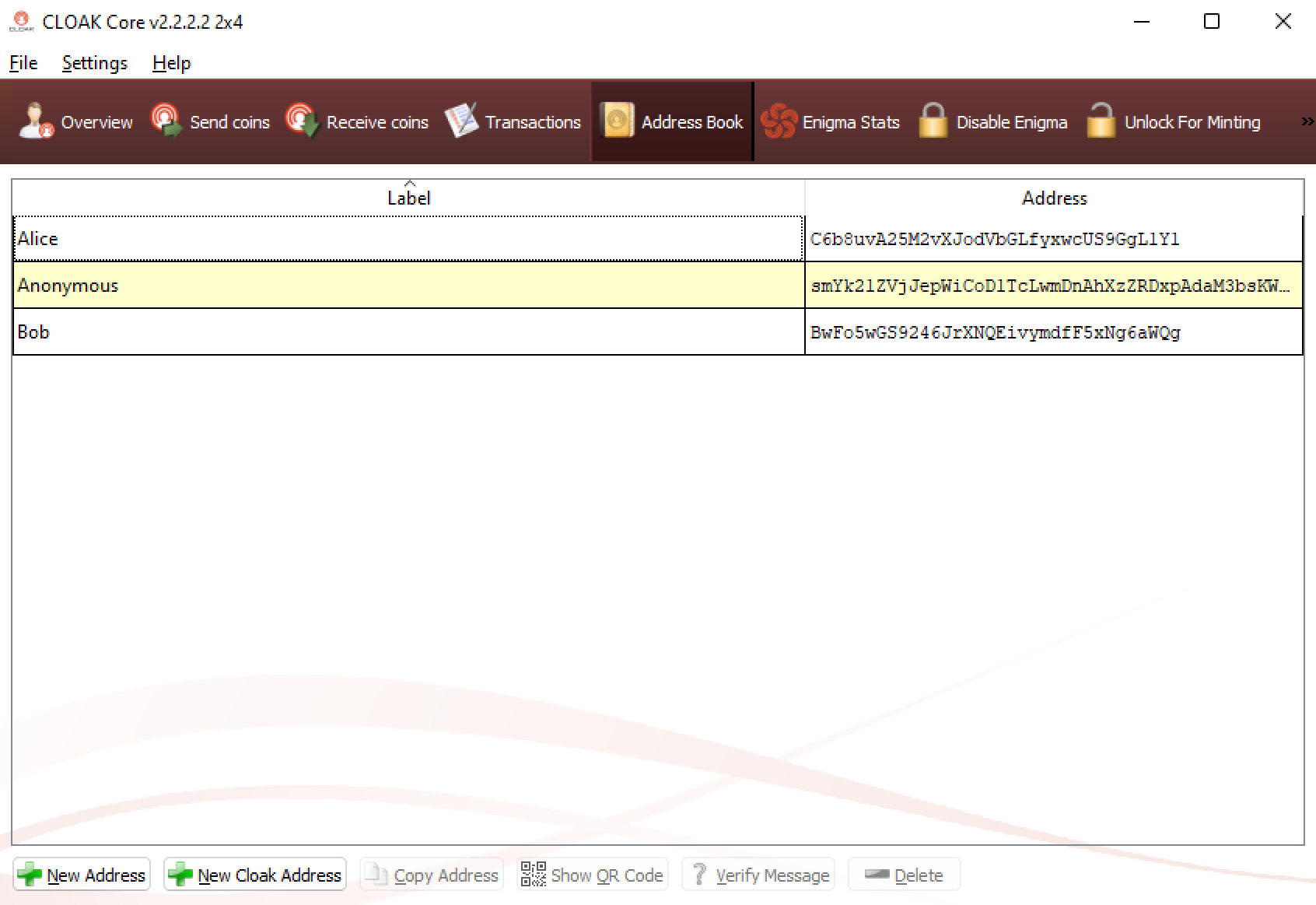 CloakCoin Receive Addresses