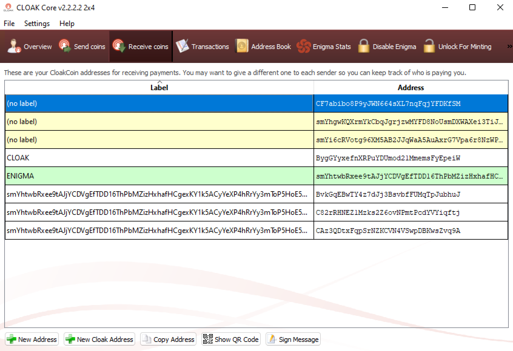 CloakCoin Receive Addresses