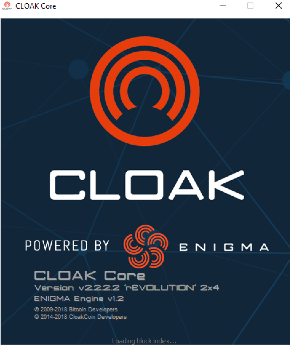 CloakCoin Welcome Screen