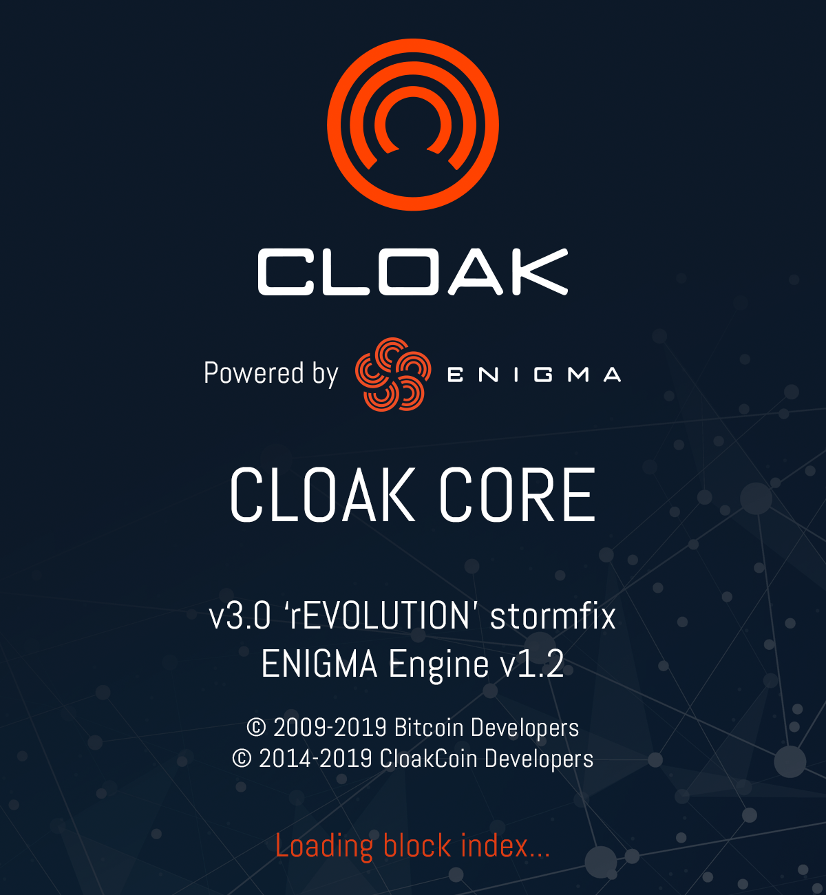 CloakCoin Electron Welcome Screen